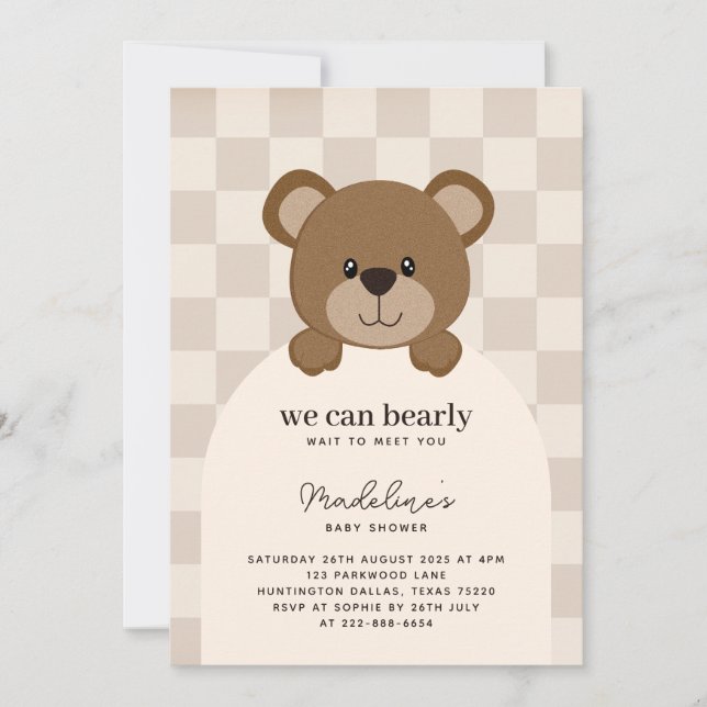 Invitación Podemos esperar con miedo | Baby Shower Cute Bear  (Anverso)