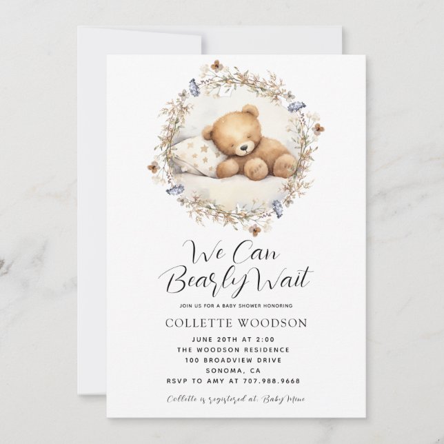 Invitación Podemos Esperar Dormiendo A Teddy Bear Baby Shower (Anverso)
