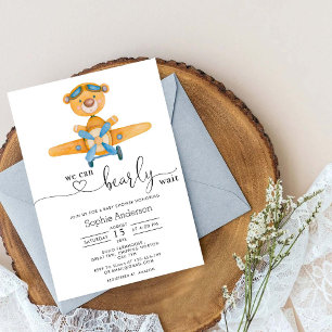 Invitación Podemos Esperar El Avión Bear Boy Baby Shower