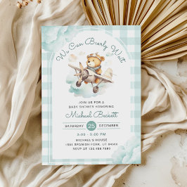 Invitación Podemos Esperar El Avión De Teddy Bear Baby Shower