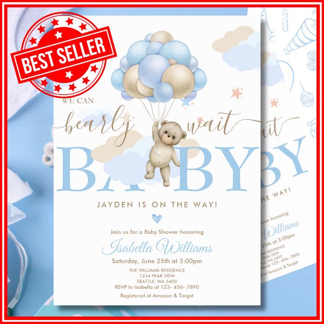 Invitación Podemos Esperar El Baby Shower Azul (Subido por el creador)