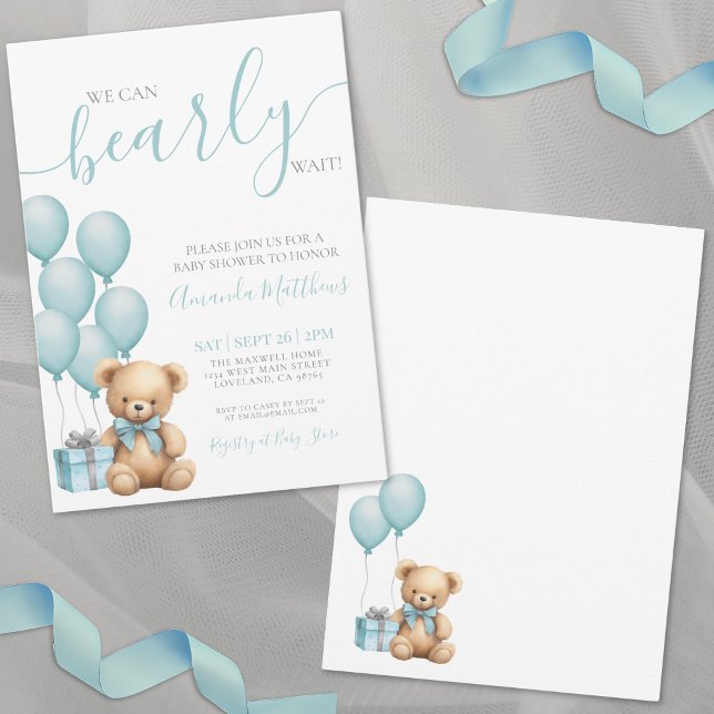 Invitación Podemos Esperar El Baby Shower Azul (We Can Bearly Wait Boy Baby Shower Invitation)