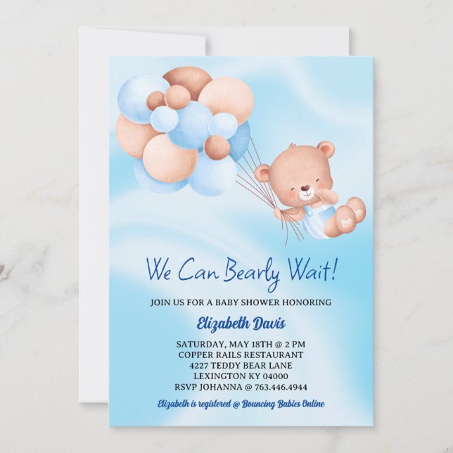 Invitación Podemos Esperar El Baby Shower De Blue Beige Boy (Anverso)