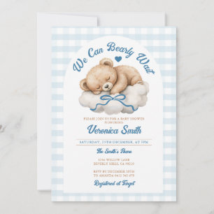 Invitación Podemos esperar el Baby Shower de Blue Bow Bear Bo