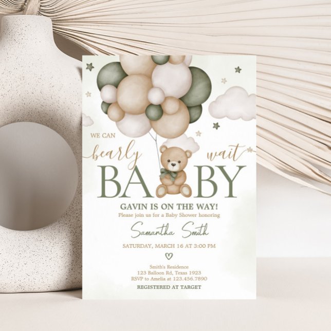 Invitación Podemos Esperar El Baby Shower De Green Boho (Green Boho Teddy Bear Baby Shower Invitation )