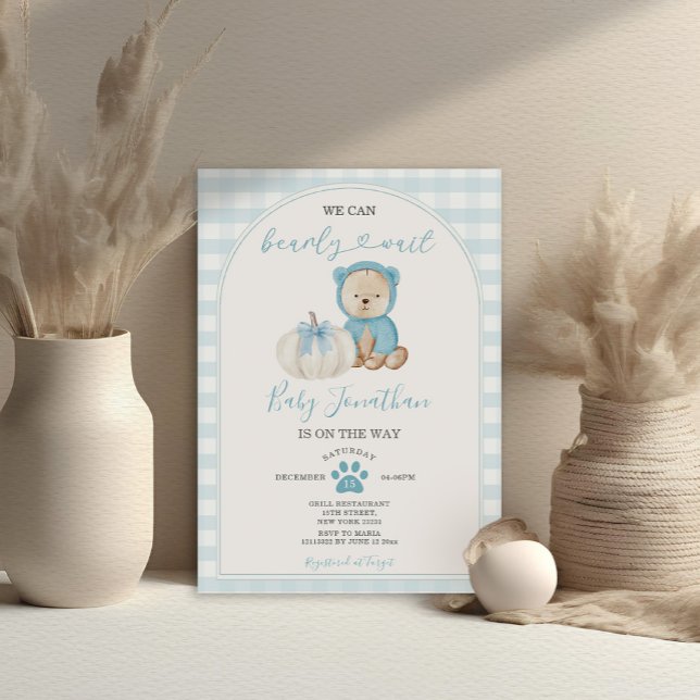 Invitación Podemos Esperar El Baby Shower De White Blue Gingh (Subido por el creador)