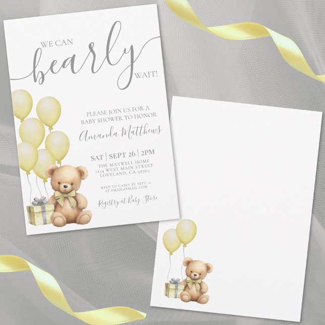 Invitación Podemos Esperar El Baby Shower Del Oso Amarillo (We Can Bearly Wait Yellow Bear Baby Shower Invitation)