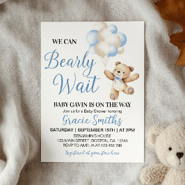 Invitación Podemos Esperar El Bear Blue Balloon Baby Shower