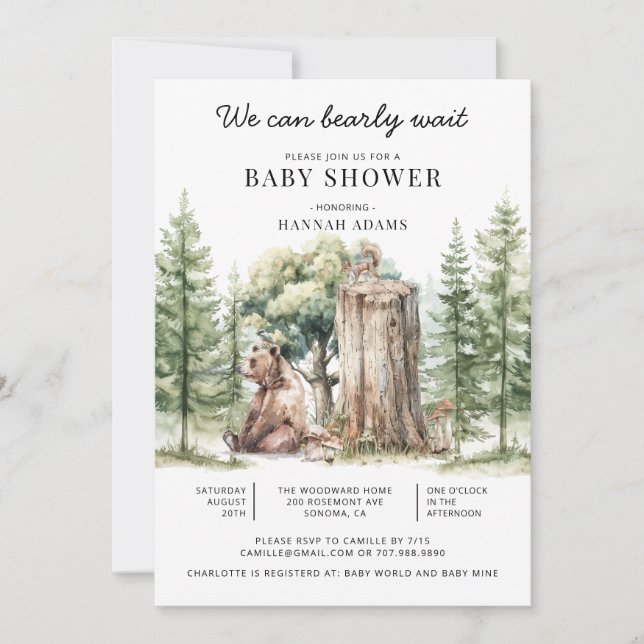 Invitación Podemos Esperar El Bosque Forestal Baby Shower (Anverso)