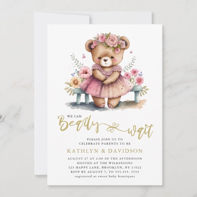 Invitación Podemos Esperar El Chica Floral Rosa Baby Shower (Anverso)