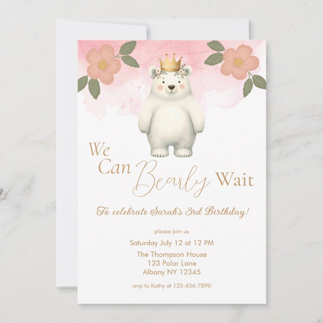 Invitación Podemos Esperar El Cumpleaños Del Oso Cuto (Anverso)
