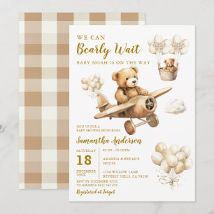 Invitación Podemos Esperar El Globo Marrón Del Avión Baby Sho