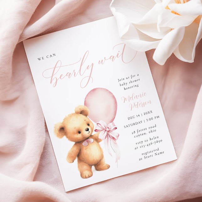 Invitación Podemos Esperar El Globo Rosado Baby Shower (Subido por el creador)