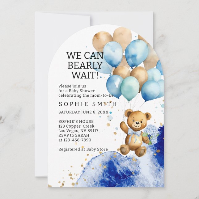 Invitación Podemos Esperar El Resumen Real Azul Y Oro (Anverso)