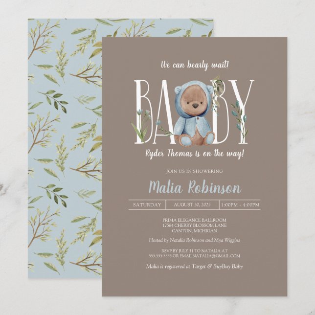 Invitación ¡Podemos Esperar! Entrada de Baby Shower de Blue T (Anverso / Reverso)