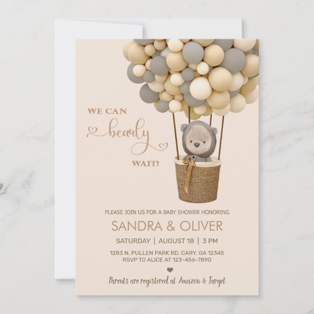 Invitación Podemos esperar ferozmente el globo aerostático y  (Anverso)