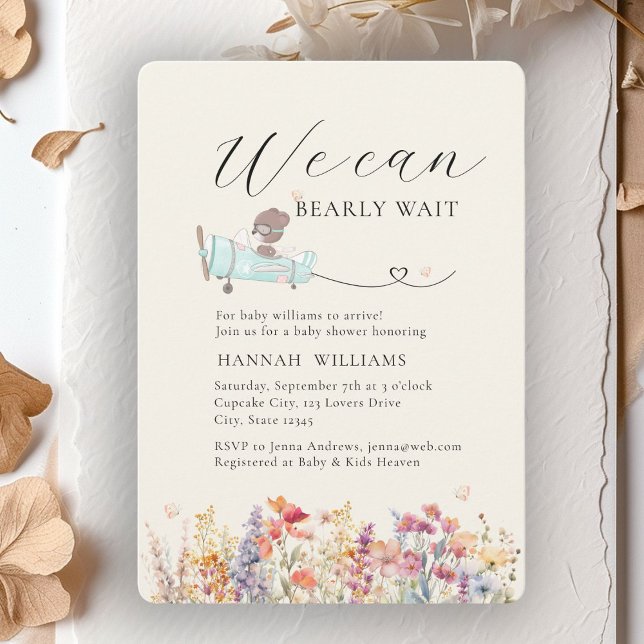 Invitación ¡Podemos Esperar! Flor silvestre, Baby Shower (We Can Bearly Wait! Wildflower, Baby Shower Invitation)