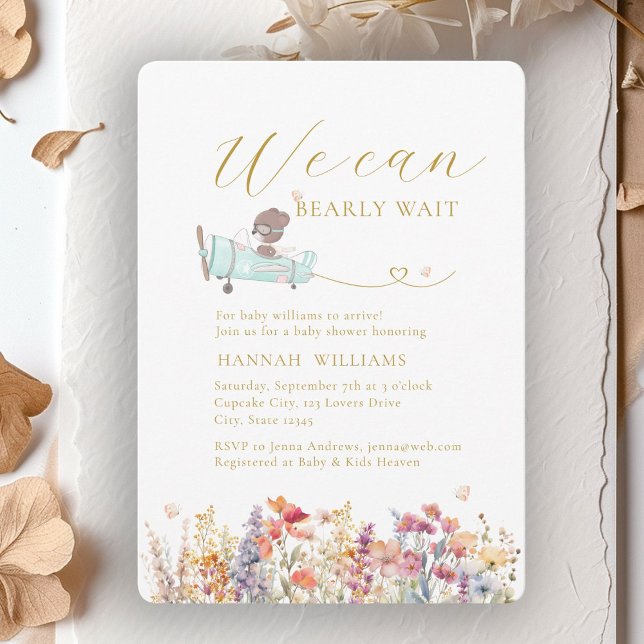 Invitación ¡Podemos Esperar! Flor silvestre, Baby Shower (We Can Bearly Wait! Wildflower, Baby Shower Invitation)