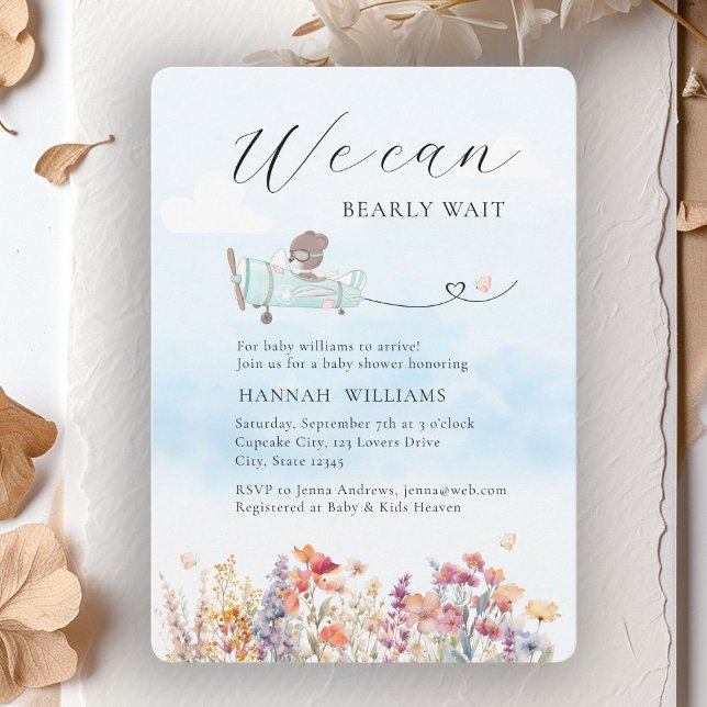 Invitación ¡Podemos Esperar! Flor silvestre, Baby Shower (We Can Bearly Wait! Wildflower, Baby Shower Invitation)