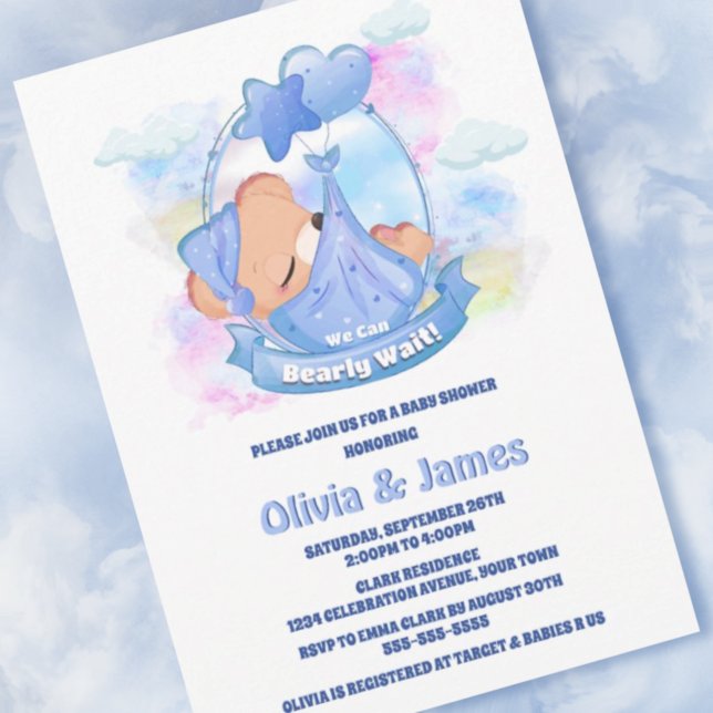 Invitación Podemos Esperar Globos De Oso De Teddy Azul (Subido por el creador)