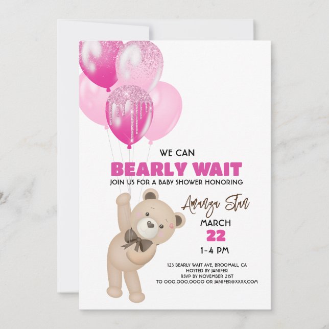 Invitación Podemos Esperar Globos Teddy Bear Baby Shower (Anverso)