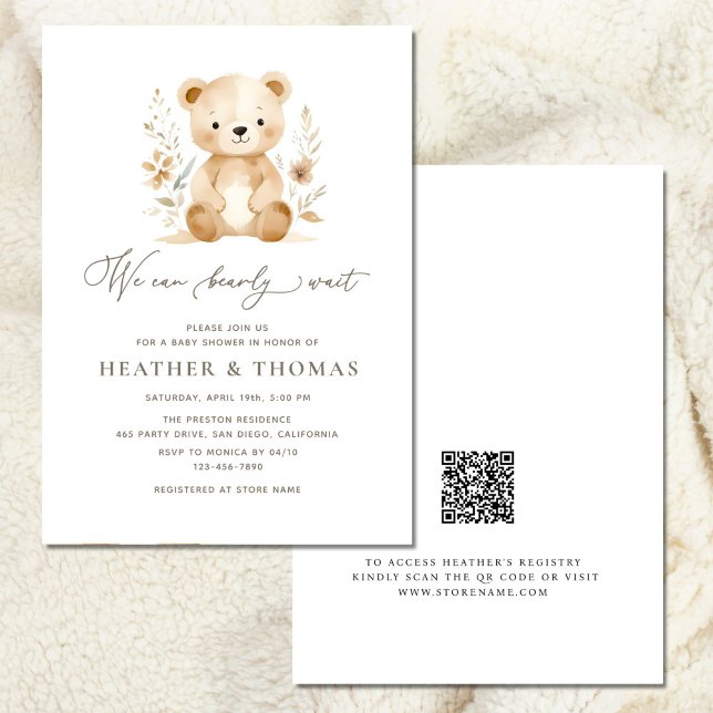 Invitación Podemos esperar QR Neutral Boho Baby Shower (Subido por el creador)