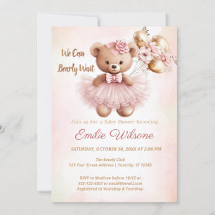 Invitación podemos esperar rápidamente una ducha de bebé rosa