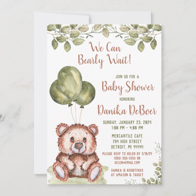 Invitación ¡Podemos Esperar! Teddy Bear Baby Shower (Anverso)