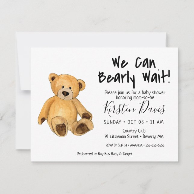 Invitación ¡Podemos Esperar! Teddy Bear Baby Shower  (Anverso)