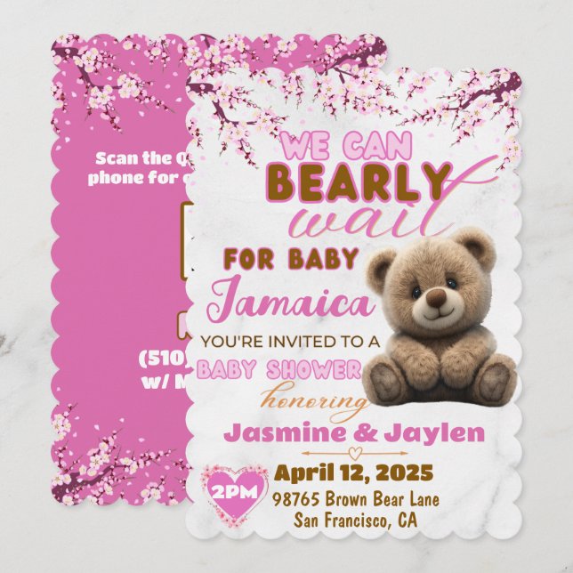 Invitación Podemos esperar temprano | Baby Shower Rosa Teddy  (Anverso / Reverso)