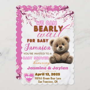 Invitación Podemos esperar temprano   Baby Shower Rosa Teddy 