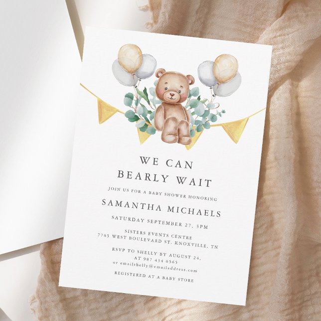 Invitación Podemos pretender esperar al oso Baby Shower (We Can Bearly Wait Bear Baby Shower Invitation)