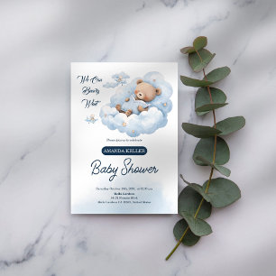 Invitación Podemos Temer Esperar - Baby Shower De Oso Azul Co