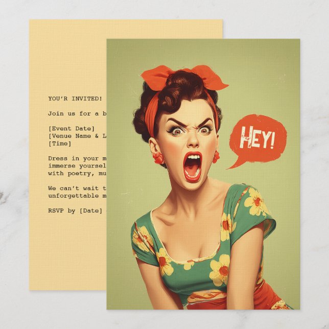 Invitación Poderoso Grito Pin-Up Vintage (Anverso / Reverso)