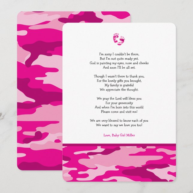 Invitación Poema chica de Camo Rosa ducha bebé, nota de agrad (Anverso / Reverso)