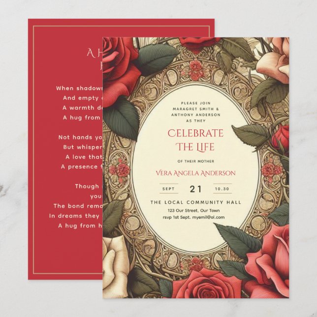 Invitación Poema conmemorativo de la vida de la vitalidad de  (Anverso / Reverso)