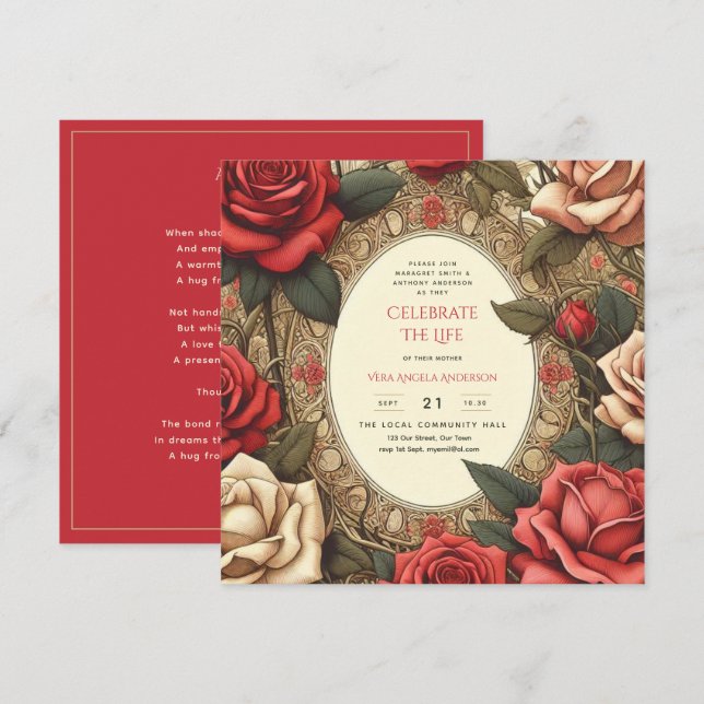 Invitación Poema conmemorativo de la vida de la vitalidad de  (Anverso / Reverso)