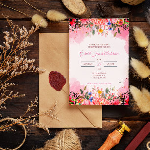 Invitación Poema de bautismo de acuarela floral rosa elegante