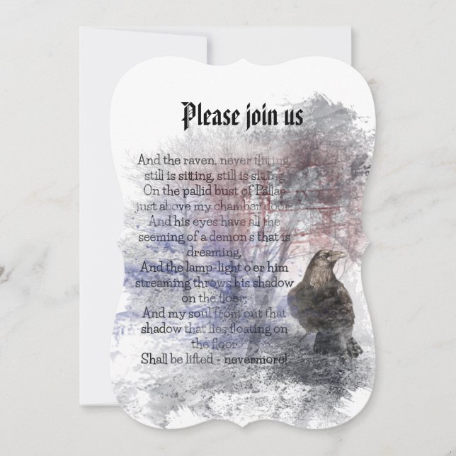 Invitación Poema de Edgar Allan Poe Raven (Anverso)