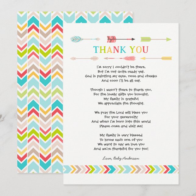Invitación Poema tribal de Baby ShowerGracias nota, neutral (Anverso / Reverso)