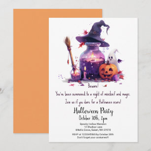 Invitación Poemas Calabaza Fantasma Gorra Bruja Halloween