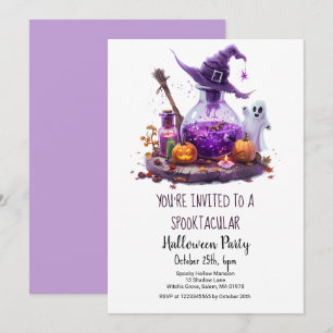 Invitación Poemas Calabaza Fantasma Gorra Bruja Halloween