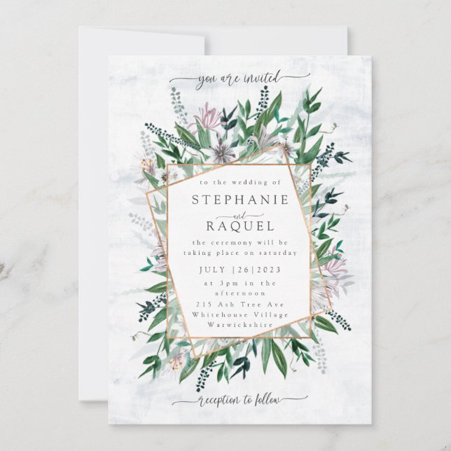 Invitación Poetas Jardín Flor salvaje acuarela floral bouque (Anverso)