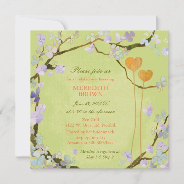 Invitación Poética ducha de novias de primavera de dos corazo (Anverso)