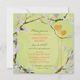 Invitación Poética ducha de novias de primavera de dos corazo
