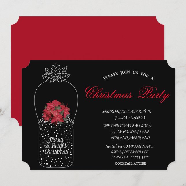 Invitación Poindettia, Fiesta de Navidades corporativos de Ma (Anverso / Reverso)