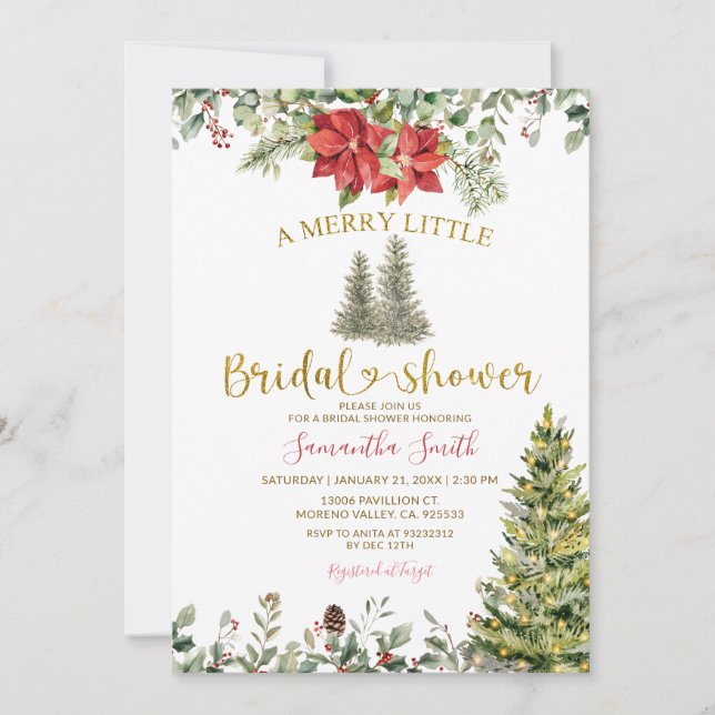 Invitación Poinsettia A Merry Little Bridal Shower (Anverso)