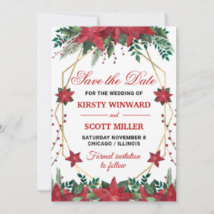Invitación Poinsettia Acuarela Boda Guardar la Fecha
