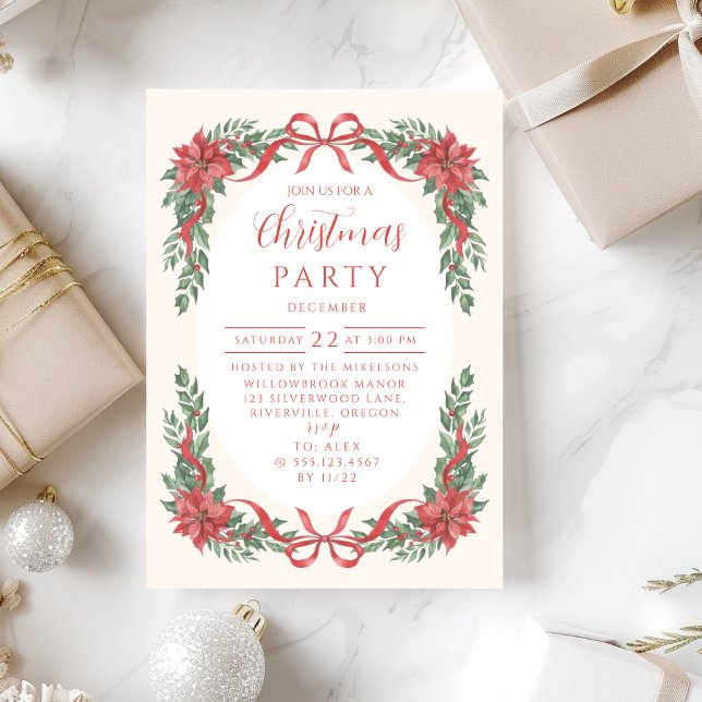 Invitación Poinsettia Bow Botánico Navidad (Subido por el creador)