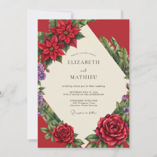 Invitación Poinsettia Carmesí Invierno Suave Eucalipto Boda
